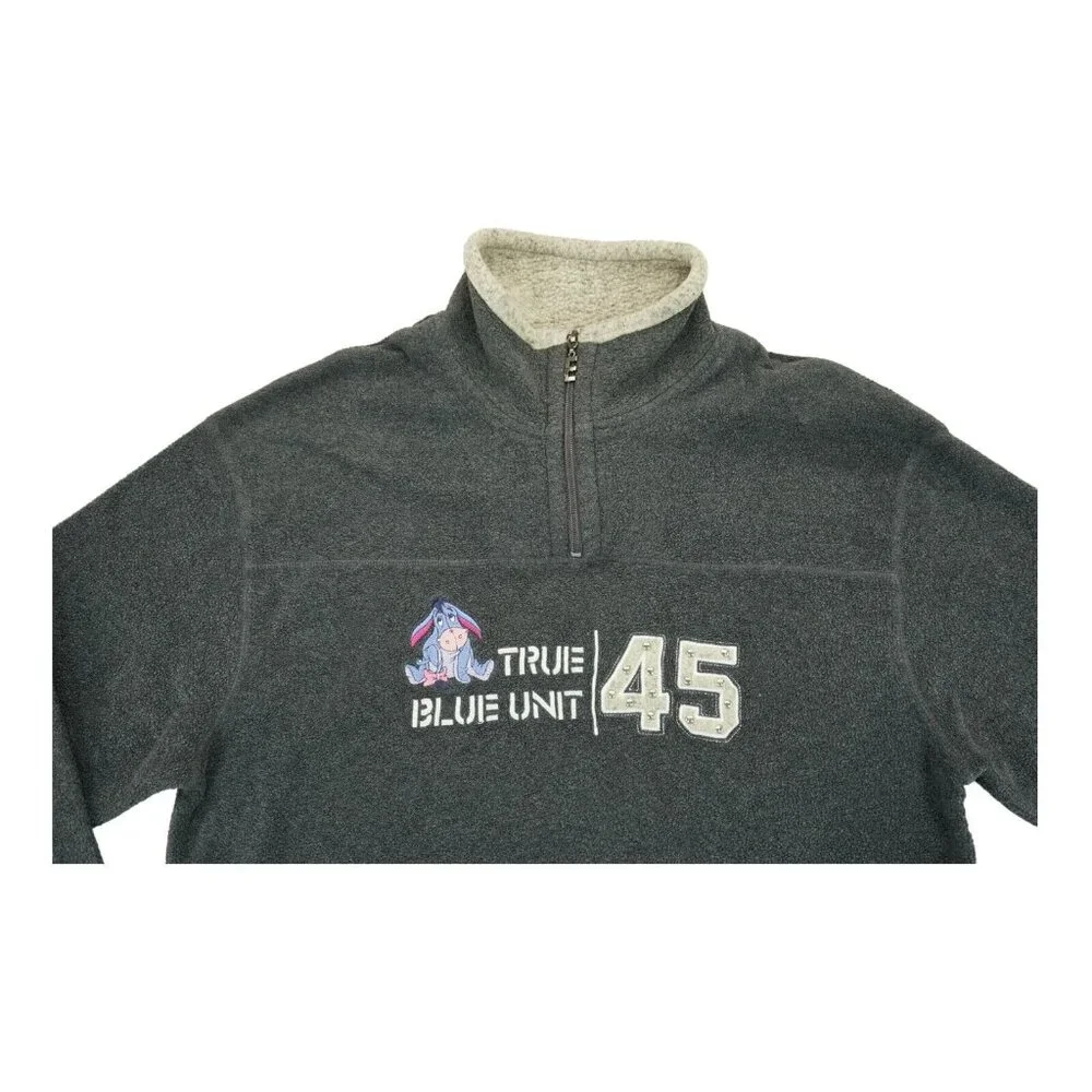 Disney Eeyore Womens Fleece Sweatshirt 1/4 Zip L Gray Unit‎ 45 Poly Blend